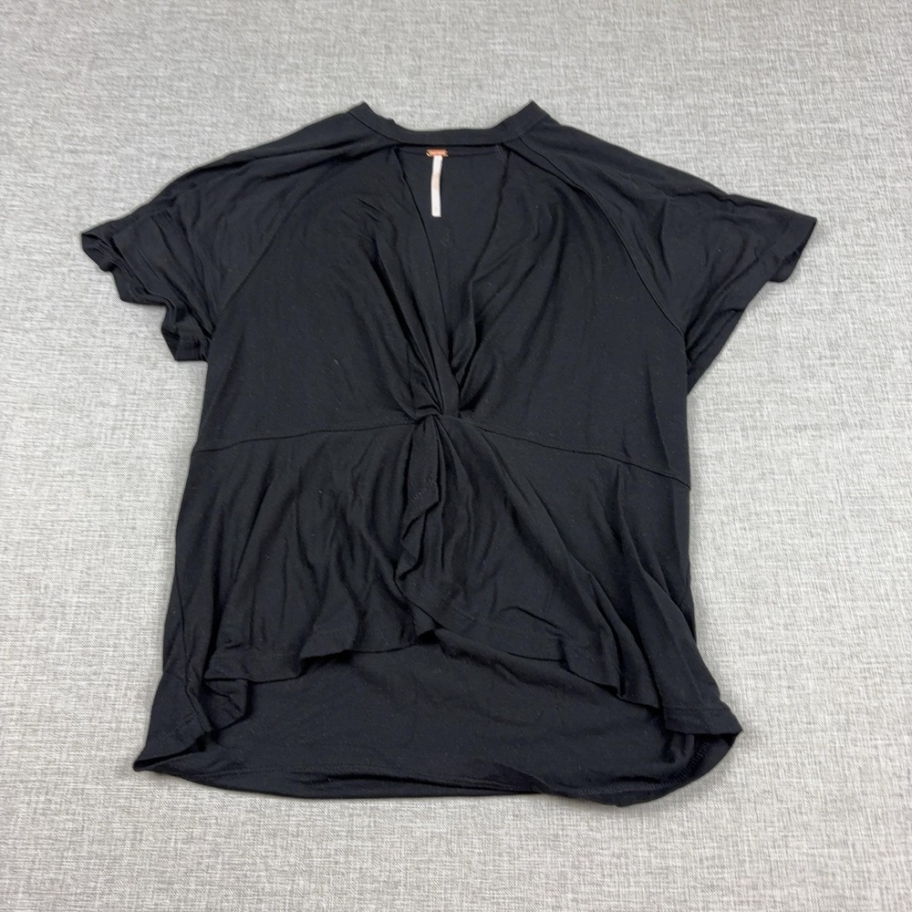 Free People Shirt Womens XS Black Twist Front Short Sleeve Jersey Relaxed Top‎
